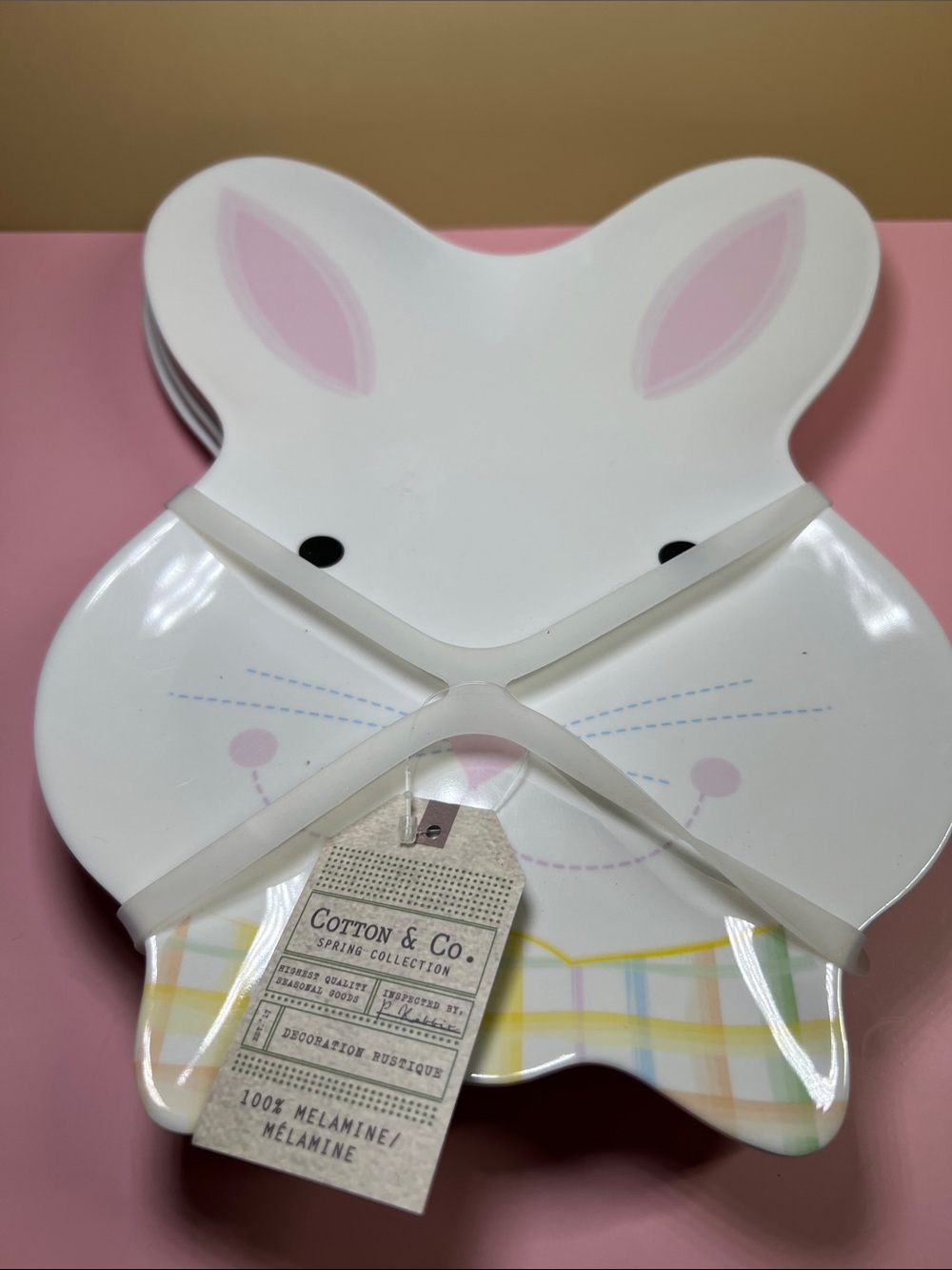 Cotton & Co. Bunny Melamine Plate - White & Pink